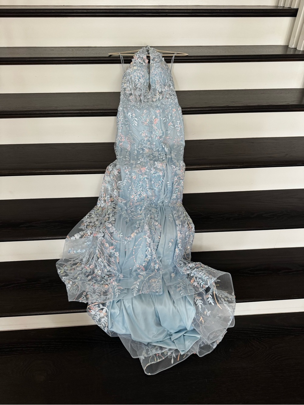 Light Blue Floral Embroidered Girls' Dress
